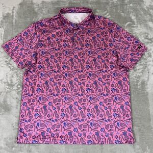 Obla Polo Shirt Mens 2XL Pink Blue Performance Golf‎ Paisley Print Short Sleeve